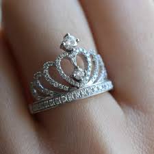 Fancy Sparkling Fake Diamond Sweet Heart Crown Style Promise Ring Http White Gold Rings Moissanite Engagement Ring White Gold Diamond Cluster Engagement Ring