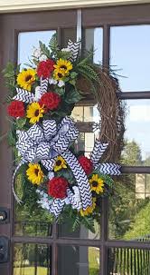 Black And White Wreath Ideas Spring Summer Grapevine Wreath Red Geraniums Sunflowers Black White Chevron Wreath Decor Fall Thanksgiving Wreaths Red Wreath