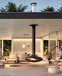 terrasse avec toiture cheminee d exterieur maison piscine moderne cheminee exterieur maison minimaliste