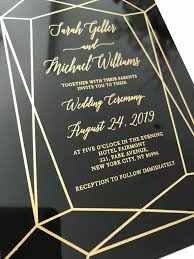 Black And Gold Acrylic Wedding Invitations Black Acrylic Invitation Trending Wedding Stationery 2018 Wedding Trends Acrylic Geomet Acrylic Wedding Invitations Fun Wedding Invitations Acrylic Invitations