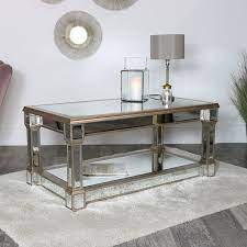 Modern metal and glass coffee table with tubing design, black and gold. Gold Mirrored Coffee Table Deco Range Imperfect Second 2211