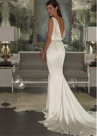 Elegant Stretch Satin Cowl Neckline Sheath Wedding Dress With Beadings Rhinestones Wedding Dress Necklines Wedding Dresses Ball Dresses