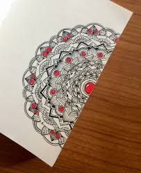 Happy New Year Mandala Mandalaart Inkdrawing Red Zentangle Halfmoon Details Artist Drawing Sketch Book Mandala Art