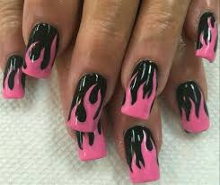Black And White Flames Nails Pink Flame Nails Fire Nails Flame Nail Art Nail Designs