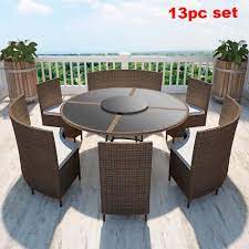 Round Dining Set 12 Seater Rattan Patio Outdoor Table Bench Chairs Clearance New Homesupplies Backyard Patio Furniture Patio Dining Set Rattan Patio Furniture