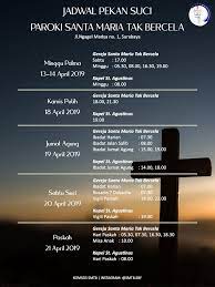 Misa minggu palma 2020 dilaksanakan melalui live streaming di saluran tv dan media sosial lainny dengan tanpa melibatkan. Jadwal Misa Khusus Gereja Katolik Santa Maria Tak Bercela
