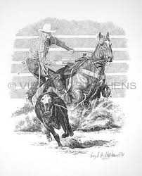 Calf Roping Drawing Of Rodeo Cowboy Calf Roping At The Rodeo Etsy Cowboy Artwork Cowboy Art Horse Drawings