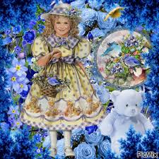 Cute teddy bear with a flower gif. Blue Flowers Blue Birds Blue Teddy Bear Blue Sparkles And Little Girl Dressed In Blue And Y With A Basket Of Flowers Ellow Picmix