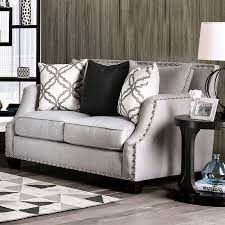 Barcelona dark brown tufted genuine leather sofa & loveseat set carved wood frame. Transitional Style Gray Chenille Loveseat With Silver Nailhead Trim Made In Usa