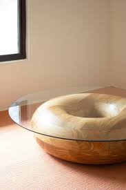 Caramel Donut Circular 48 Inch Oak And Tempered Glass Coffee Table Circular Coffee Table Glass Coffee Table Coffee Table Base