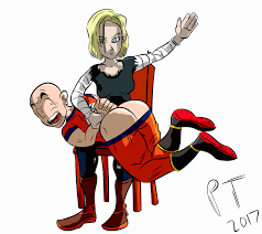 android 18, kuririn, dragon ball, dragonball z, animated, 1boy, 1girl, ass,  butt crack, c 18, femdom, spanked, spanking 