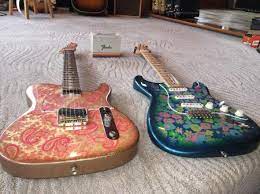 I started carrying both tele and strat about 25 years ago. 1968 Pink Blue Unreal Rare Fender Strat Tele Both Have 1 3 4inch Wide Nut