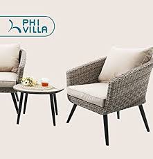 Amazon Com Phi Villa Outdoor Patio Brushed Barrel Rattan Wicker Sofa Chair And Polywood Coffee Table Furniture Coffee Table Furniture Wicker Sofa Sofa Chair