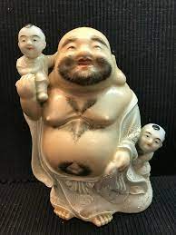 VINTAGE CHINESE PORCELAIN LAUGHING BUDDHA WITH HAIRY CHEST AND TWO CHILDREN  | eBay
