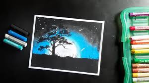 Sedangkan oil pastel memiliki tekstur yang lembut dan berminyak, hasil gambar yangdihasilkan pun lebih baik, lebih halus, dan mudah menempel pada krayon banyak digunakan di atas kertas, ini karena ia sulit diaplikasikan ke media gambar yang lain. Oil Pastel Drawing Menggambar Pemandangan Bulan Purnama Dengan Krayon Youtube