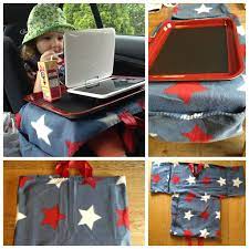 Diy Tray Table For Car Seat Baking Tray Painted With Blackboard Paint And Velcroed To Fleece Pillow With Side Pocke Travel Tray Road Trip With Kids Travel Diy