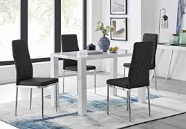 White dining table and chairs uk. Pivero White High Gloss Modern Stylish Dining Table And 4 Milan Chairs Set Dining Table 4 Black Milan Chairs Amazon Co Uk Home Kitchen