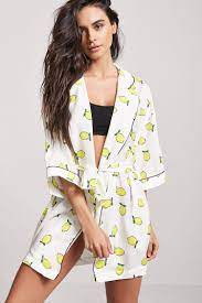 Forever 21 Satin Lemon Print Robe Lyst