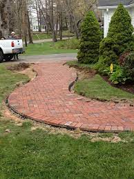 Wide Brick Walkway Would Love To Do This Out Back Through The Yard Probably Not Herringbone Pattern Thou Pathway Landscaping Walkway Landscaping Brick Patios