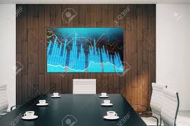 Conference Room Interior With Financial Chart On Screen Monitor