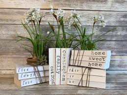 Personalized Books Farmhouse Stamped Books Stamped Book Stack Unbound Books Custom Stamped B Book Stamp Book Centerpieces Book Decor