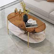 Shop wayfair for all the best glass round coffee table sets. Amber Modern Oval Coffee Table With Marble Shelf Tempered Glass Top