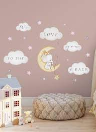 If you and your older kids are artists at heart, frame your creations and use them to create a new look every week. Elephant On Moon Decal Baby Room Wall Sticker Elephant Nursery Wall Decal To The Moon And Back Pink Nursery Wall Sticker Elephant Wall Decal Baby Room Wall Stickers Elephant Nursery Wall