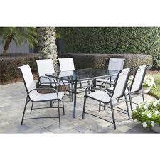Cosco Outdoor Living 7 Piece Paloma Steel Grey Patio Dining Set With Tempered Glass Table Top Outdoors Patio Dining Outdoor Dining Set Dining Furniture