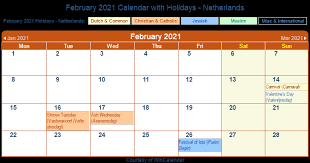 Plan for carnival in the netherlands 2022. Print Friendly February 2021 Netherlands Calendar For Printing
