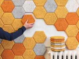 These Colorful Hexagonal Wall Tiles Are Made From Sound Absorbing Wood Wool Sound Proofing Hexagon Wall Tiles Sound Absorbing