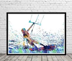 Kitesurf Kitesurf Aquarelle Affiche De Kitesurf Kitesurf Etsy In 2020 Kite Surfing Art Sports Art