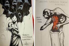 رسومات الاضطرابات النفسية في لوحات زحمة