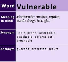 Vulnerable Synonyms Antonyms Hindi Meaning Uses Onlinegkguide Vocabulary Words English Vocabulary Words English Vocabulary