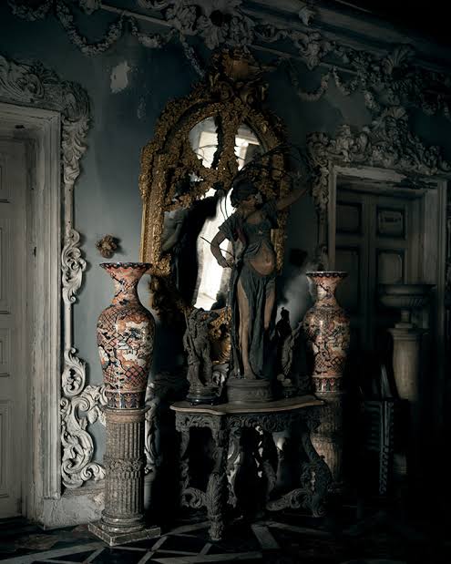 Opulent historic interiors inside Marble Palace, AI generated