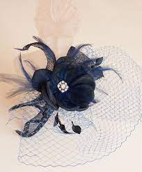 Navy Blue Birdcage Veil With Flower And By Ancoraboutique On Etsy Pretty Hats Retro Hats Navy Blue Flowers