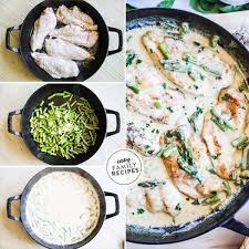 The creamy sauce is balanced by the lemon juice and zest, which cuts the fat and makes the dish feel a little lighter. Rich Creamy Chicken And Asparagus Skillet Easy Family Recipes