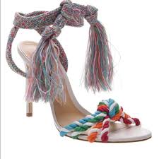 Schutz S Color Fringe Sandal Heel White Size 11 Nwt