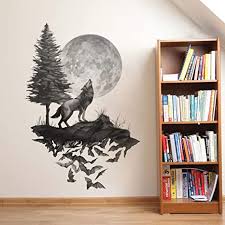 Double tree wall mural decals for bedroom living room diy tree 3d wall stickers for tv sofa backdrop setting wall for home decor wall beautiful wall decals for your home or office will give your room a refreshing look, create an happy atmosphere，you can give it to someone you like as a. Amazon Com Runtoo Wolf Wall Decals Moon Wall Art Stickers Bedroom Living Room Kids Nursery Black Wall Decor Home Kitchen