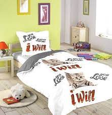 housse de couette junior 140x200cm je gagne blanc en polycoton 1 taie housse de couette parure de lit housses