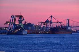 U S S New Jersey And The Good Ship Curia At Port Camden Bay Bridge Watersheds Delaware River