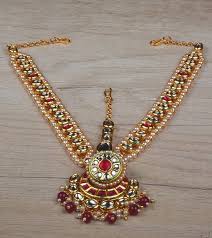 Ruby and kundan embellished designer matha patti tikka 216ed617