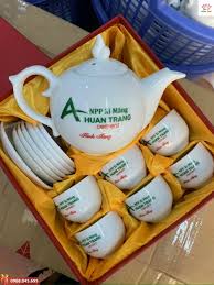 Bộ ấm chén in logo quảng cáo - Gốm sứ Bát Tràng cao cấp