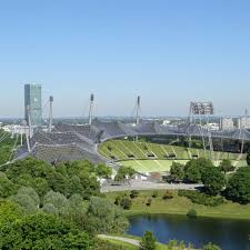 Munich Germany Munchen Deutschland Olympiapark Blick Vom Olympiaberg Auf Das Olympiastadion