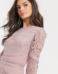 Profitiere von unseren lieferoptionen innerhalb deutschlands Vestito Da Cerimonia A Maniche Lunghe In Pizzo Con Dettagli A Cerchio Asos Design Rosa Donna