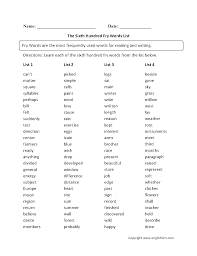 6th grade students can get spelling words, academic words, and reading words in addition to printable pdf worksheets, by action buttons, you can choose other online features easily, like vocabulary with meaning, interactive. Vocabulary Worksheets Fry Words Worksheets