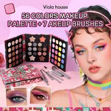 Viola house 56色眼影盤自組彩妝盤，多功能眼影腮紅高光修容眉粉組合，打造百變妝容, 1個, 56色眼影盘,0.28