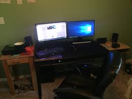 My Garbo Desk Setup I Want To Go The Ikea Route But Will Those Alex Desks Fit Multiple Consoles In Them I Don T Have Enough Room Desk Setup Desk Setup
