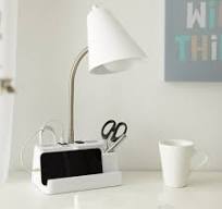 Mainstays 15" Organizer Desk Lamp, White, with USB Port and AC Outlet