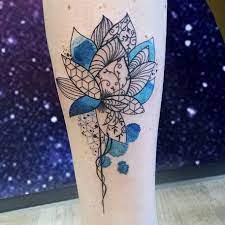 Graphic Geometric Abstract Flower Watercolour Tattoo Mel Van Hel Lingen Germany Abstract Flower Tattoos Tattoos Abstract Tattoo