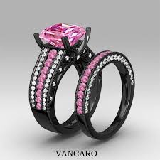 Black And Pink Engagement Ring Black Wedding Ring Sets Black Wedding Rings Engagement Rings Bridal Sets
